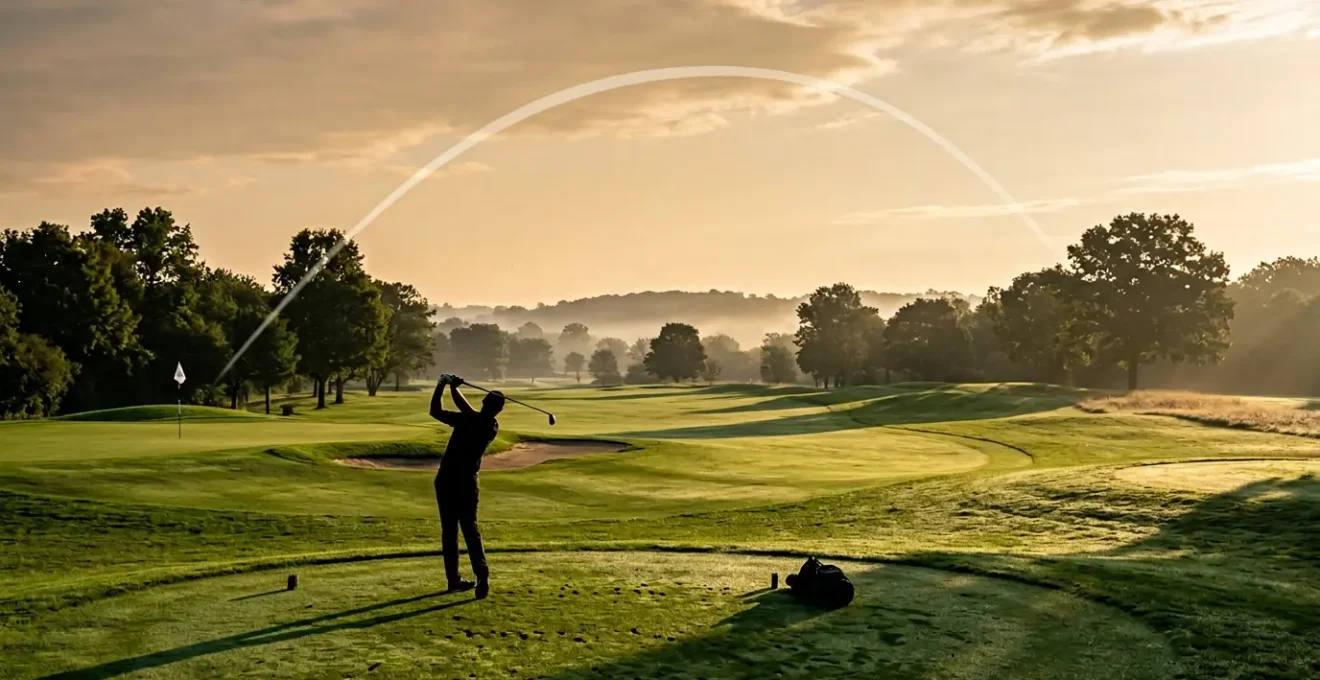 Professional golfer demonstrating a controlled draw shot to attack a left pin position on a championship golf course
