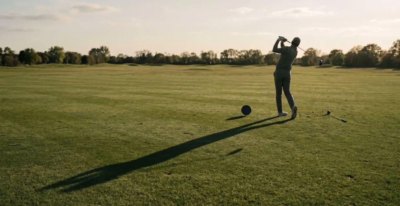 Golfer using shadow on ground as feedback tool for release timing