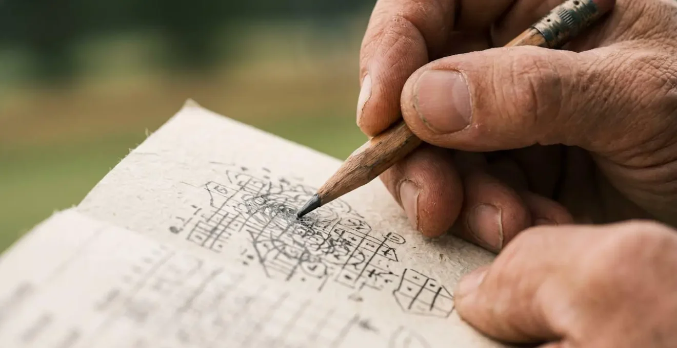Close-up of golfer's hands marking statistics in a performance tracking notebook on the course