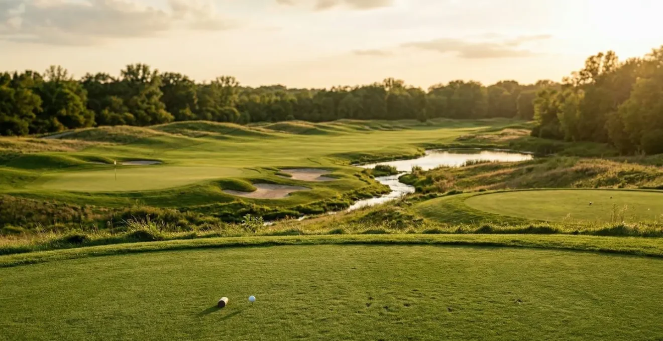 Golfer strategically analyzing course layout with focus on decision-making approach
