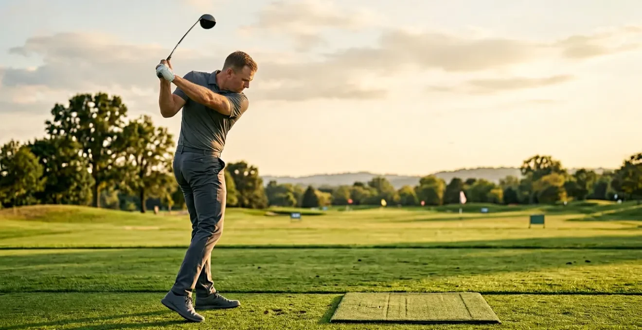 Professional golfer executing precise swing plane demonstrating biomechanical alignment and rotational control for repeatable ball striking