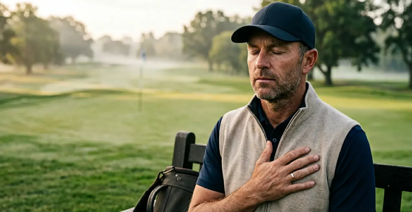 Professional golfer maintaining composure on golf course after challenging shot