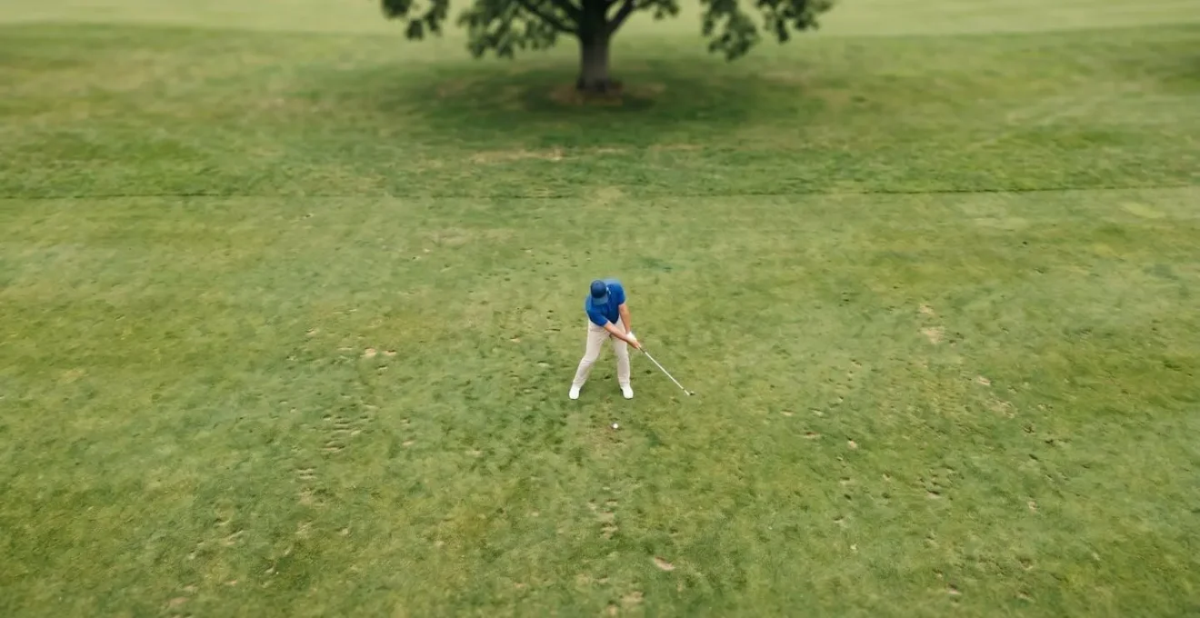 Overhead perspective showing the geometric relationship between clubface angle and swing path for maximum ball curvature around an obstacle