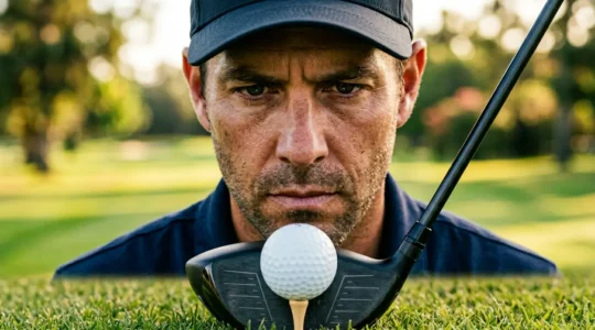 Professional golf setup showing optimal driver tee height with ball positioned correctly