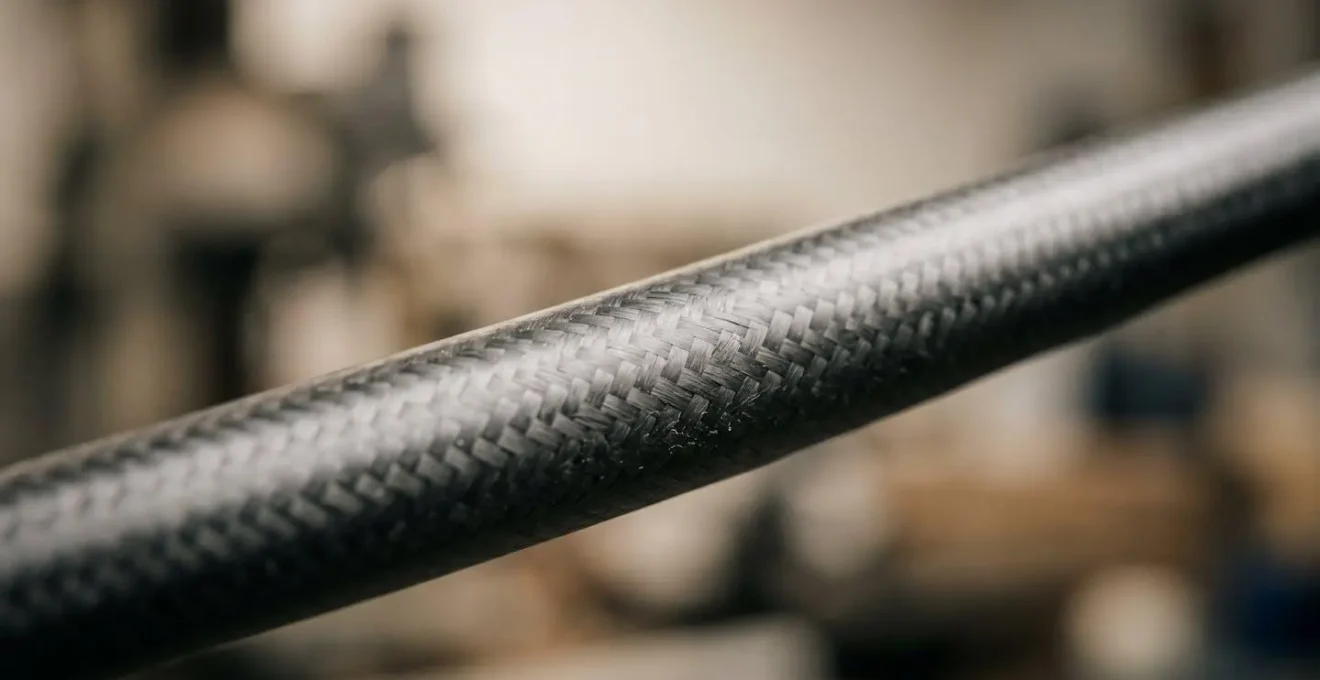 Close-up macro photograph showing golf shaft deflection at impact with contrasting trajectory paths